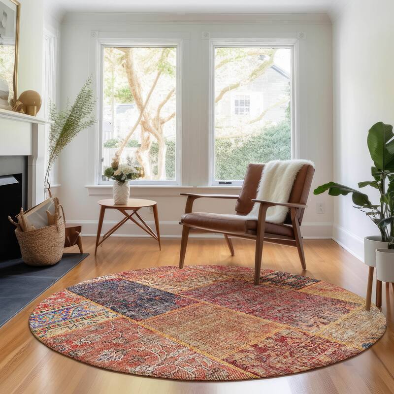 Premium Washable Super Soft Boho Patches Mayfield Rug - Red - 8' x 8' - Round