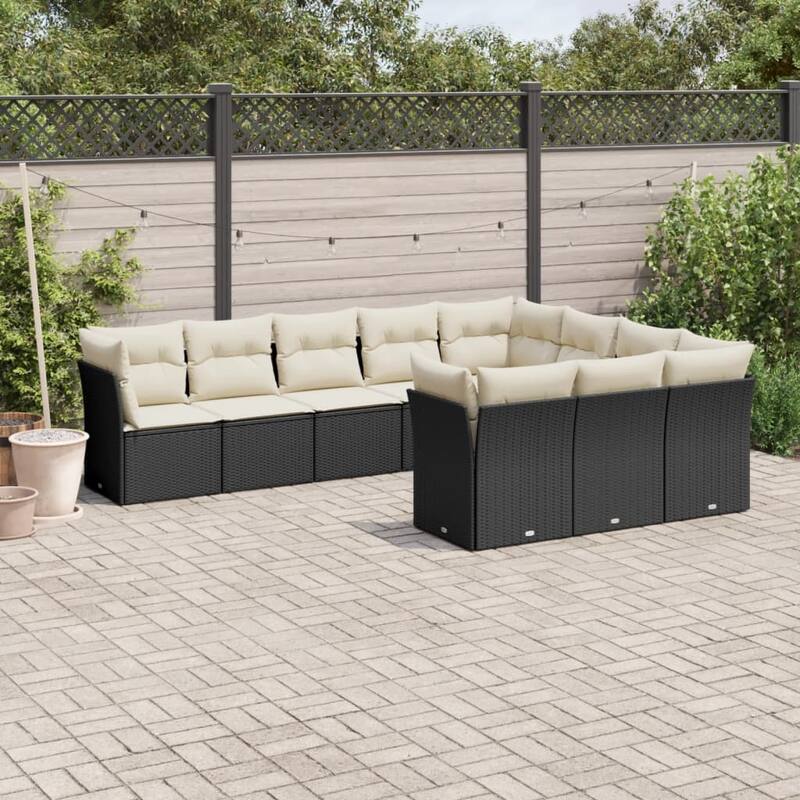 vidaXL Garden Sofa Set Black - Black and cream Large Without table