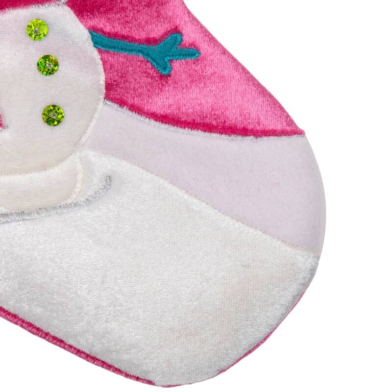 20.5" Pink Embroidered Ice Skating Snowman and Christmas Tree Stocking