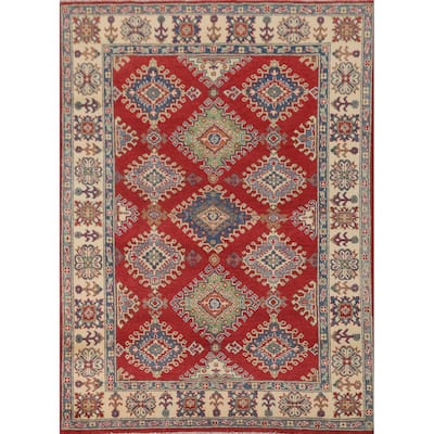 Red Kazak Area Rug Hand-Knotted Oriental Wool Carpet - 5'0" x 6'8"