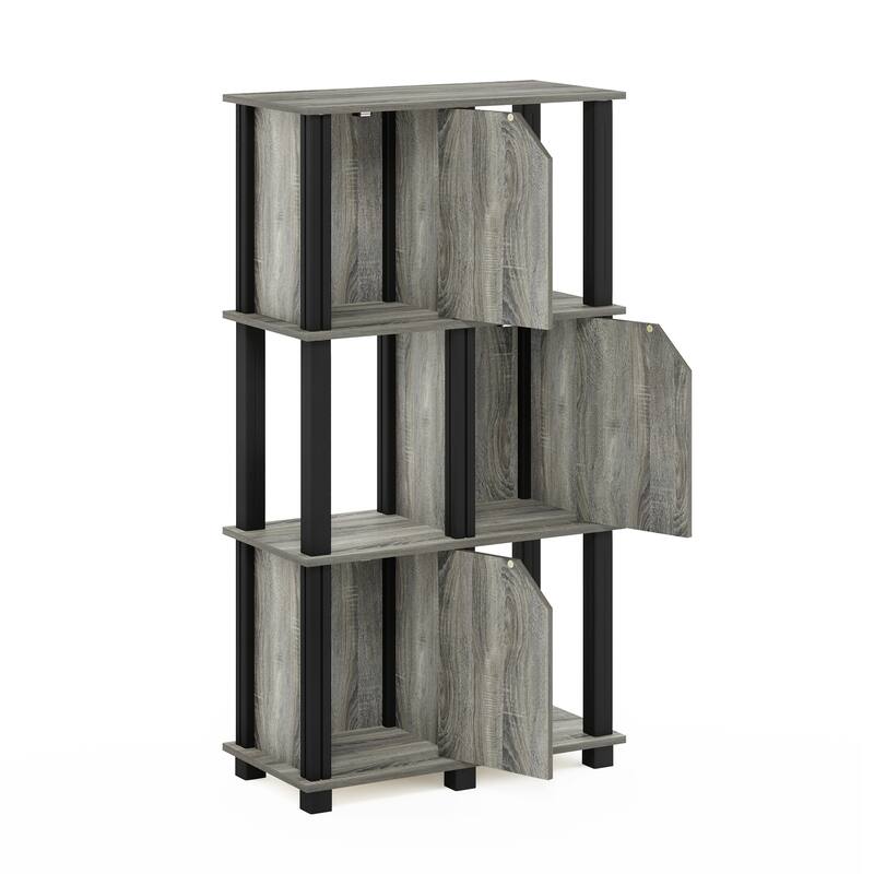 Furinno Brahms 4-Tier Storage Shelf with 3 Doors, Black Oak/Black