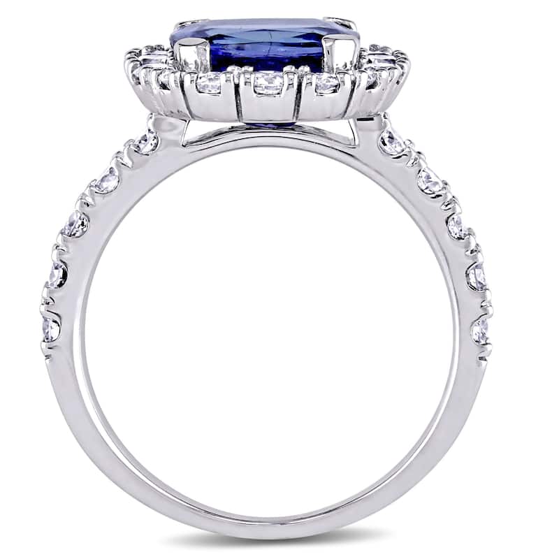 Miadora 1ct TDW Diamond and Cushion Shape 1 7/8Tanzanite Engagement Ring in 18k White Gold