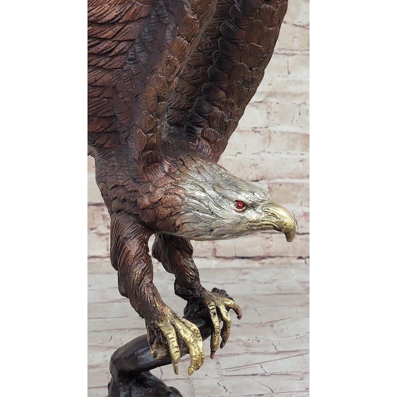 Signed Moigniez Eagle Catch Fish Bronze Sculpture Multi Color Patina Figurine 24 Inches X 13 Inches