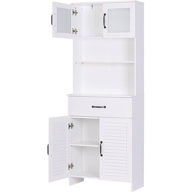 Spirich Freestanding Cabinet with Top Bottom Enclosed Cabinet Space Tall Cabinet with Doors and Drawer Whtie