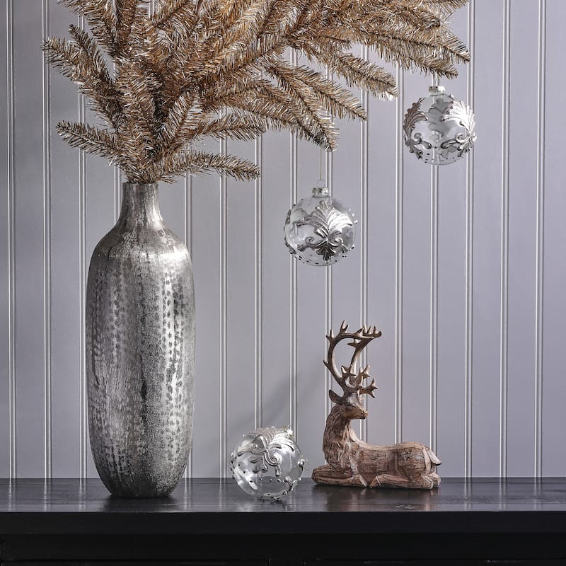 4" Glass and Resin Acanthud Leaf Ball Ornament Set of 3