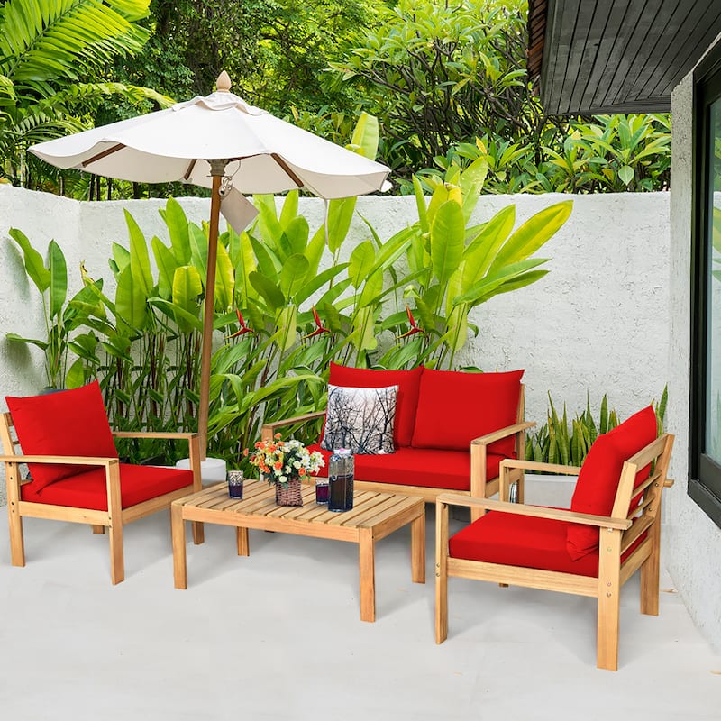 Costway 4PCS Patio Furniture Set Acacia Wood Thick Cushion Loveseat - See details