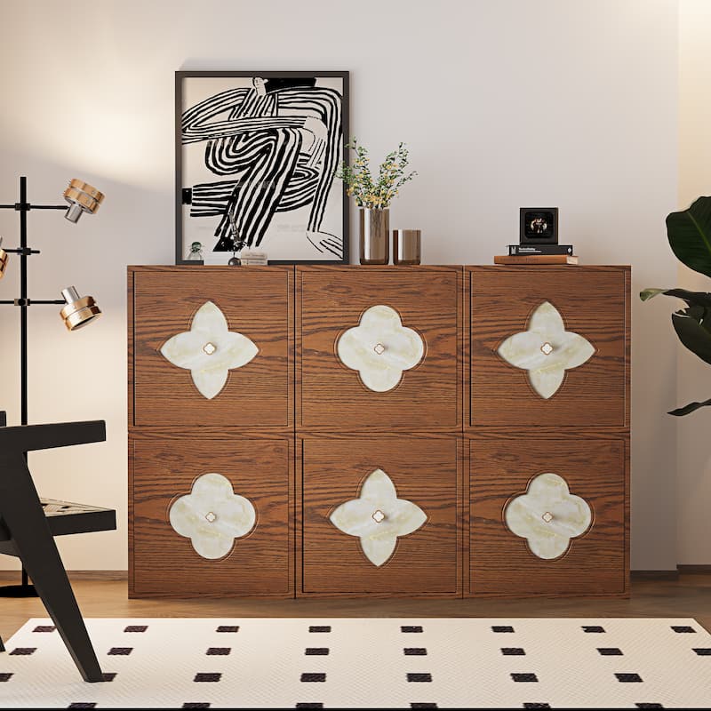 Modern 6-Door Sideboards Accent Cabinet, Modular Wooden Buffet With Storage - 58.8''