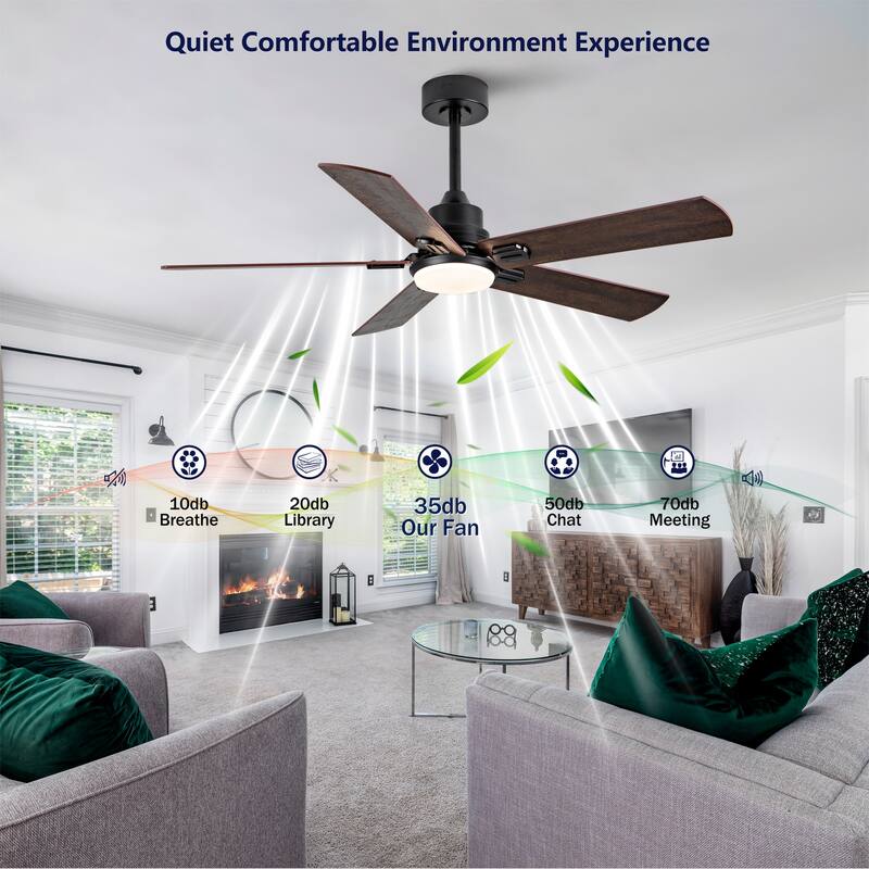 Smart 52" Indoor/Outdoor Ceiling Fan with Light, Dual Finish Black/Walnut 6-Blade, Remote & APP Control, Dimmable LED