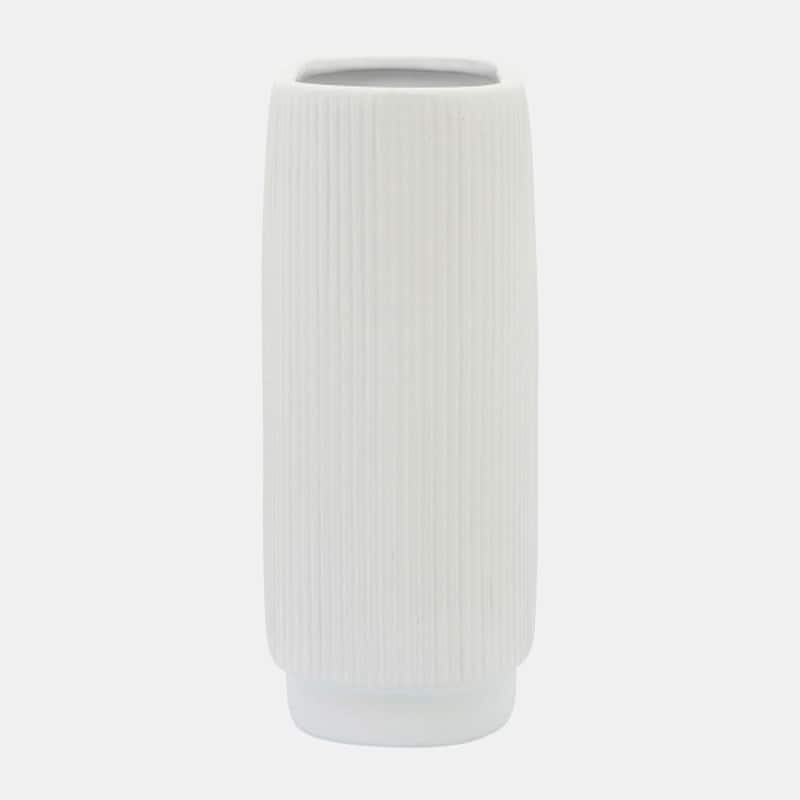 Ceramic Ridged Tabletop Vase - 12" - White