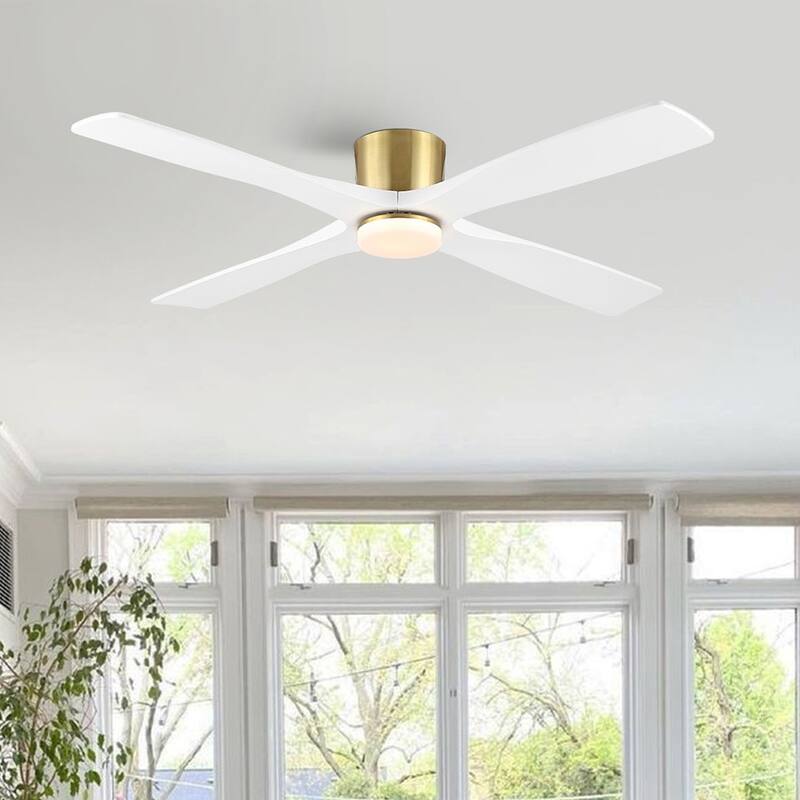 WINGBO 60" Flush Mount DC Ceiling Fan with Lights, 4 Reversible Blades, Hugger Low Profile Indoor Ceiling Fan