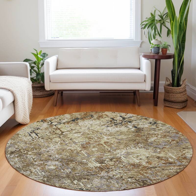 Premium Washable Super Soft Trellis Distressed Mayfield Rug - Beige - 8' x 8' - Round