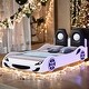 preview thumbnail 1 of 14, Kids Race Car-Shaped Platform Bed with LED and Upholstered Seat-type Backrest White