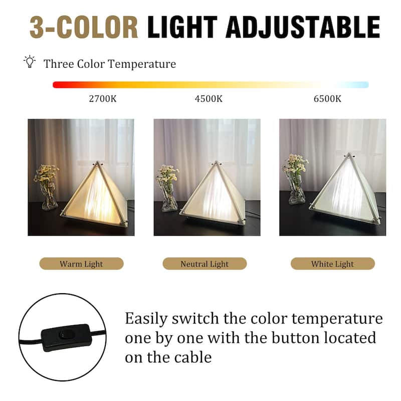 Triangular Pyramid Table Lamp with Frosted Glass Lampshade Bedside Desk Lamp