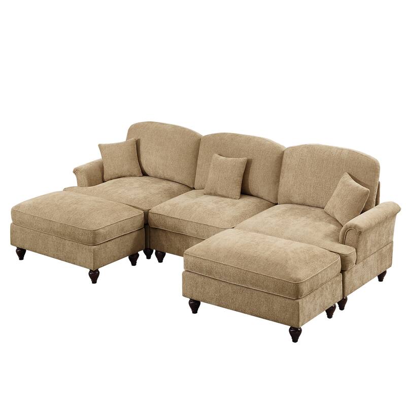 GDFStudio - Classic Modular U-Shaped Chenille 107" Sectional Sofa with Ottomans