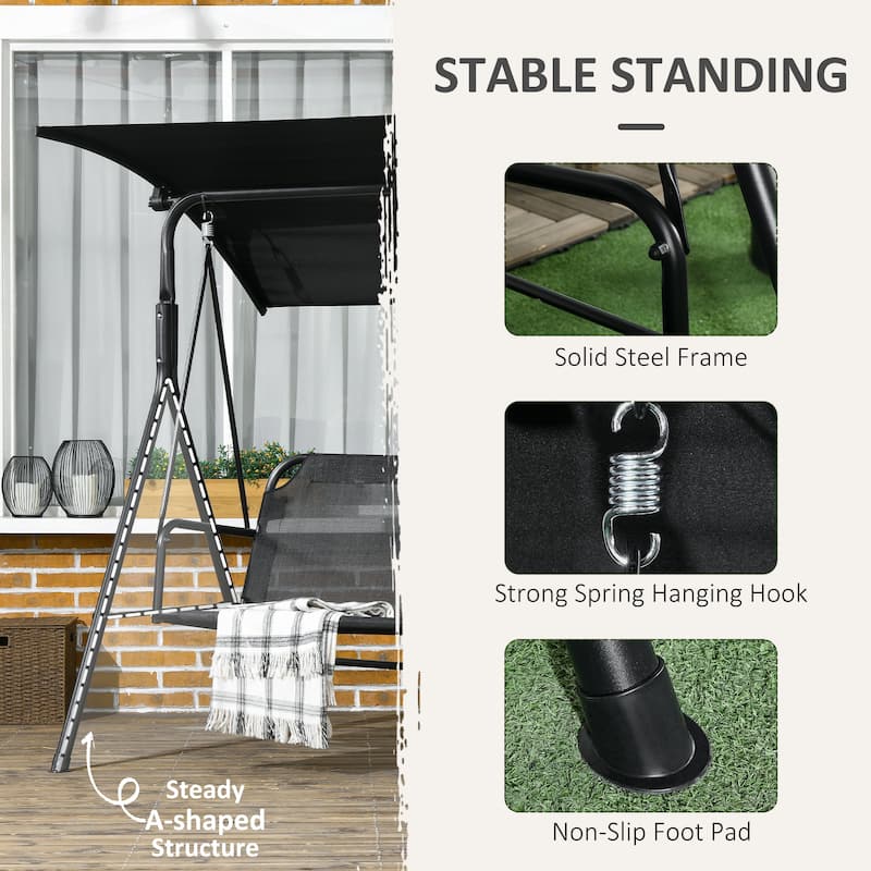 Steel 3-Seat Patio Swing with Stand and Removable Cushion - Outdoor Canopy Swing (529lb Capacity)
