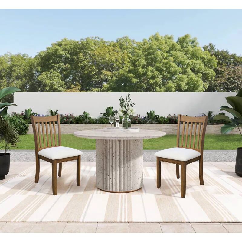 Dining Chairs Set of 2, Wooden Upholstered Kitchen Chairs, Breakfast Chairs with Slatted Back and Rubber Wood Frame