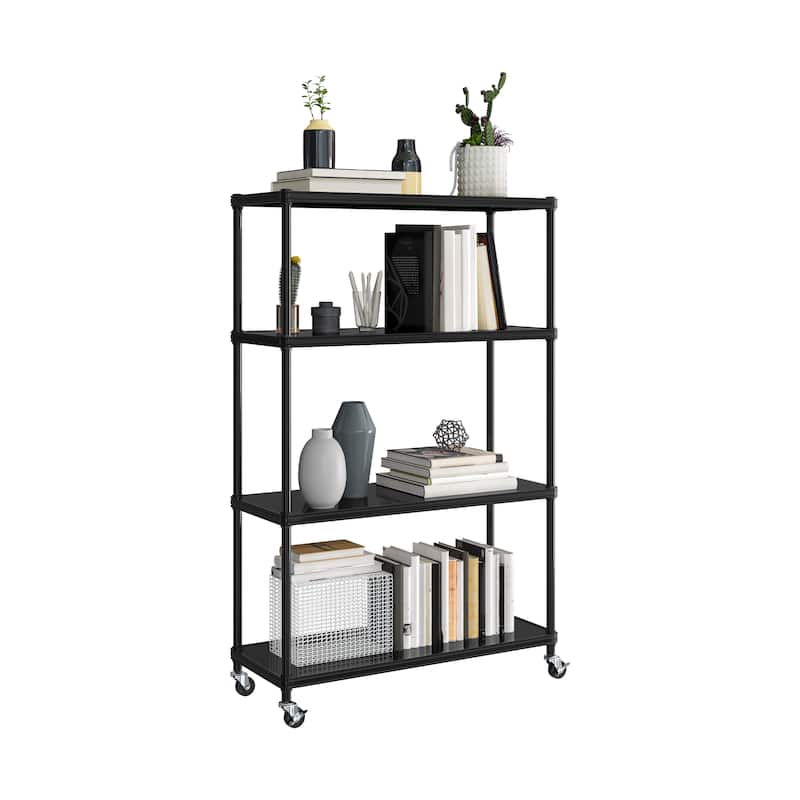 Seville Classics HOME 4-Tier Steel Shelving with Shelf Liners - Black