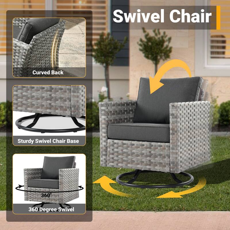 HOOOWOOO 4-piece Wicker Patio Swivel Chair Set with Wood Burning Fire Pit