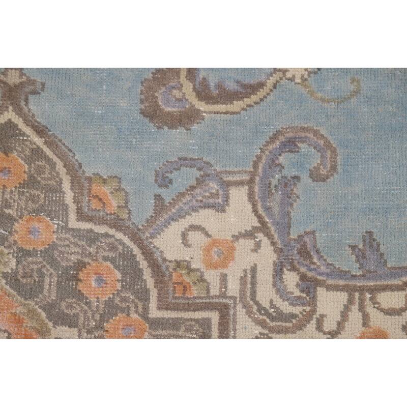 Geometric Tabriz Persian Area Rug Light Blue Handmade Wool Carpet - 9'7"x 12'4"