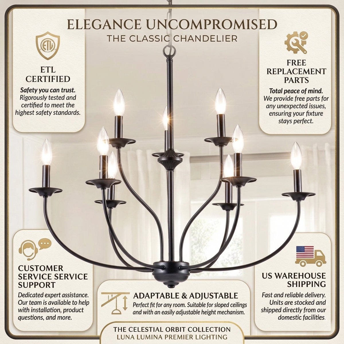 Maxax 9 - Light Candle Style Classic / Traditional Chandelier - On