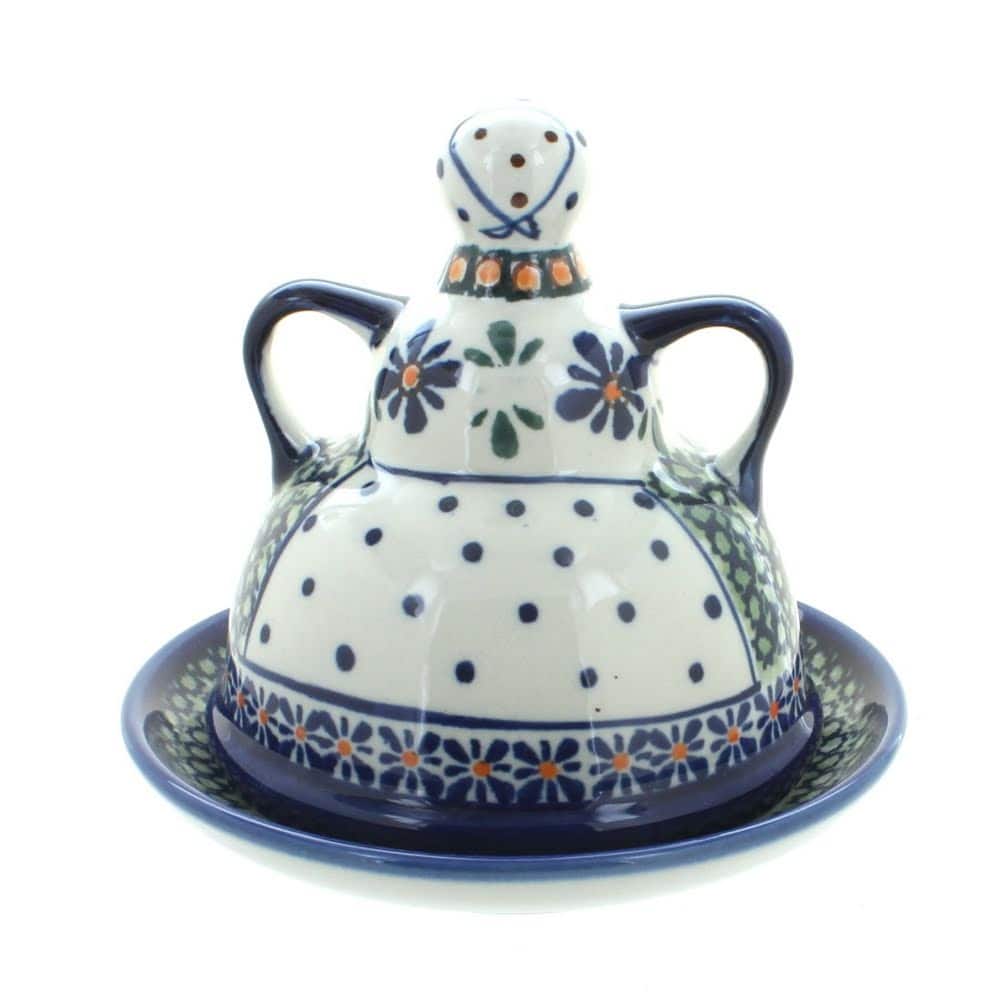 Blue Rose Polish Pottery 1124 Zaklady Small Cheese Lady