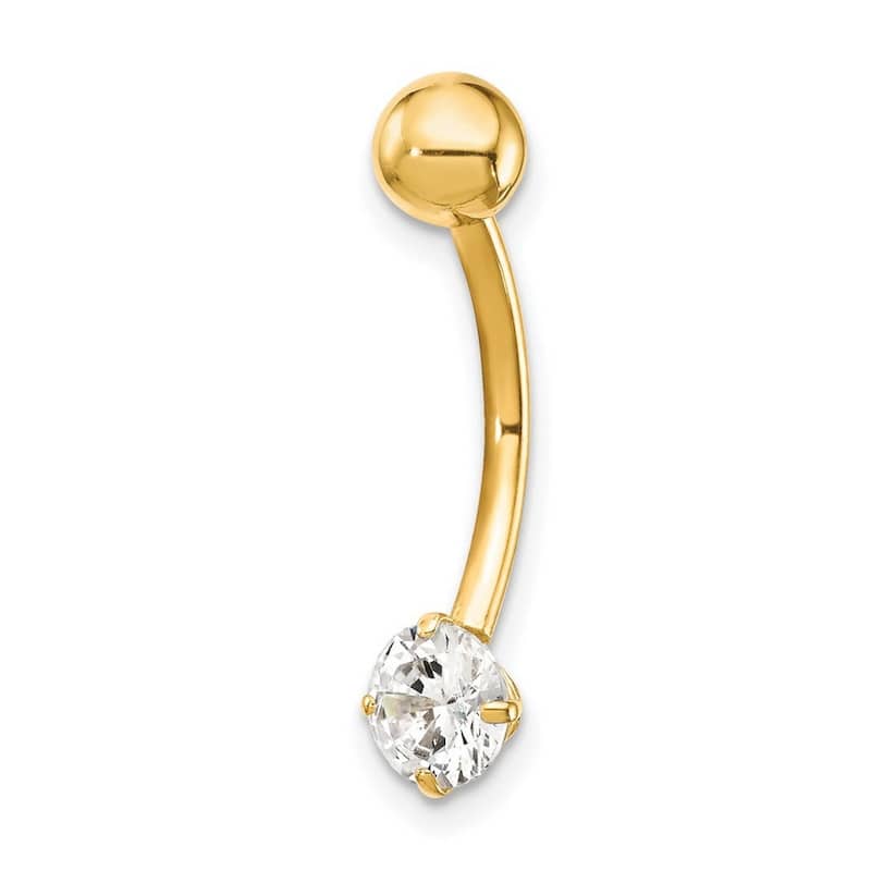 Curata Solid 10k Yellow or White Gold 14g 5mm Round Simulated Diamond Belly Ring Piercing -6x22mm