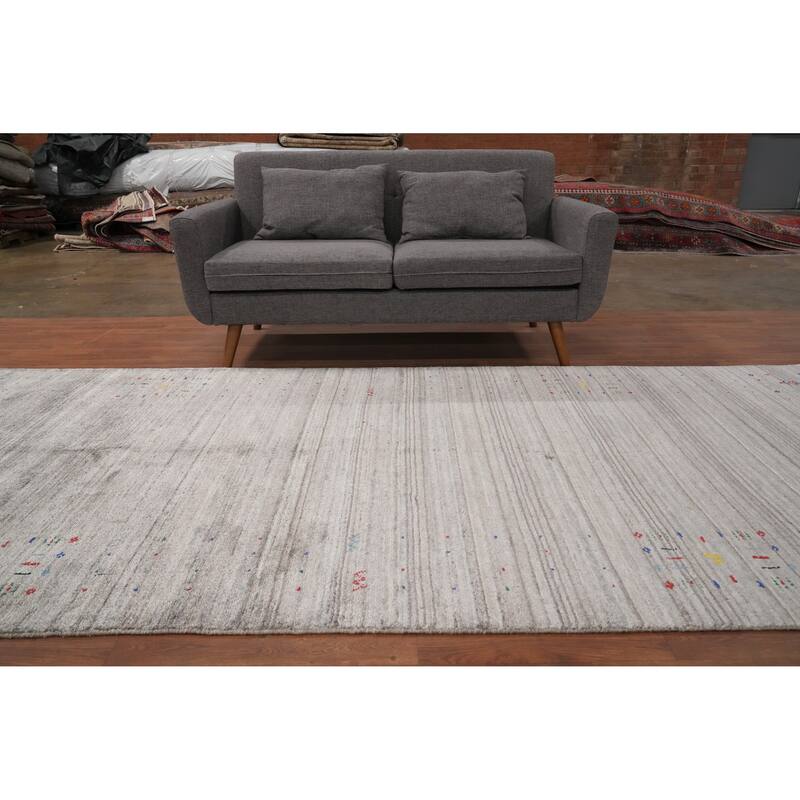 Hand Knotted Oriental Viscose Silk Carpet Tribal Animal Pictorial Greys & Charcoal Gabbeh Area Rug - 11' 8'' X 5' 0''