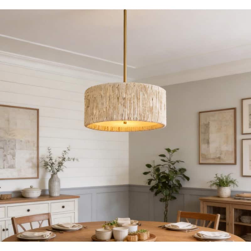 LamQee Rattan Kitchen Island Chandelier Corn Rope Woven Pendant