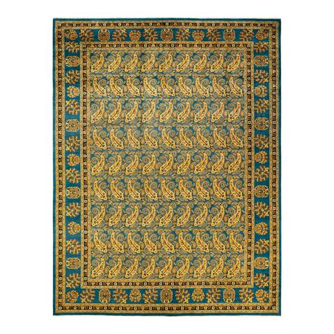 Eclectic, One-of-a-Kind Hand-Knotted Area Rug - Green, 10' 2" x 13' 5" - 10' 2" x 13' 5"