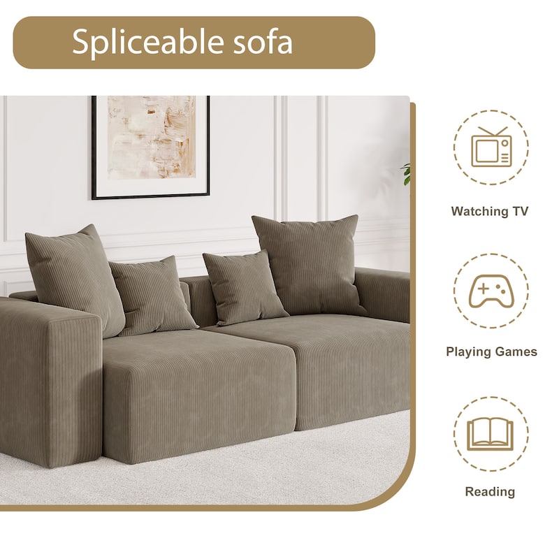 Corduroy Upholstered Modular Sectional Sofa with Ottoman
