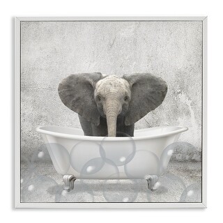 Baby Elephant Bath Time Cute Animal Design Framed Wall Art - Bed Bath ...