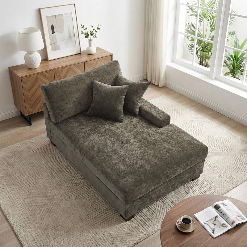 40.8"W Modern Chenille Upholstered Chaise Lounge with Pillow