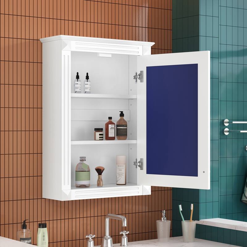 20" Wall Mounted Bathroom Storage Cabinet with Mirror, Medicine Cabinet with Height Adjustable Shelf