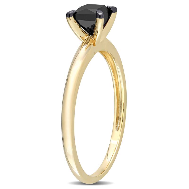 Miadora 3/4ct TDW Princess-cut Black Diamond Solitaire Engagement Ring in 14k Yellow Gold