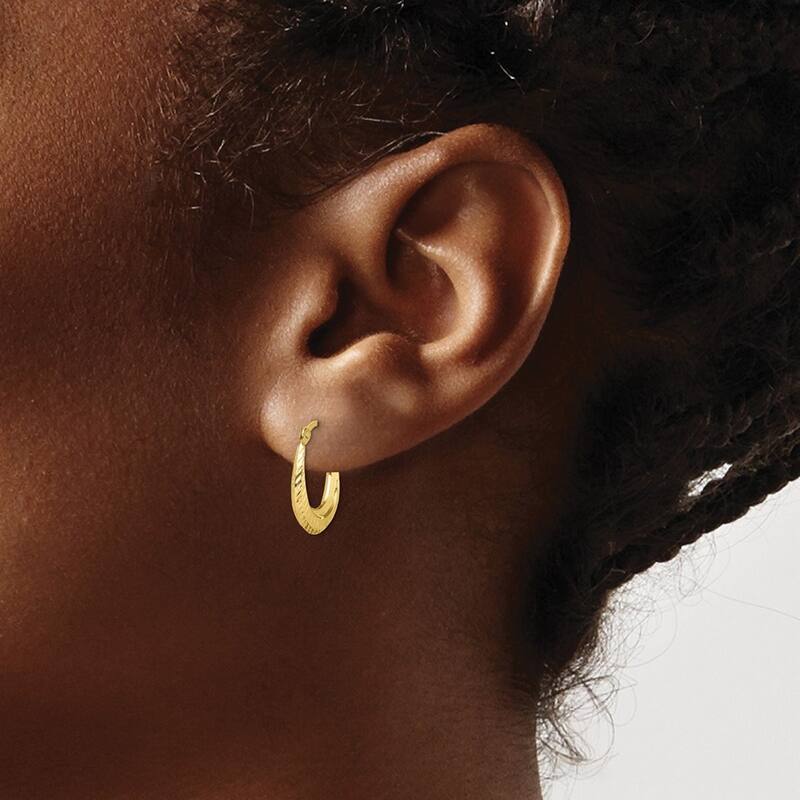 Curata 10k Yellow Gold Polished 15mm Textured Hoop Earrings