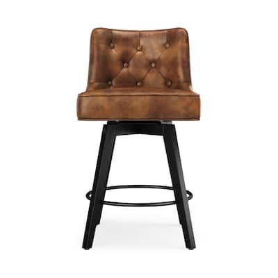 Modern 26.in Swivel Bar stool Upholstered Wooden Counter Height Footrest Armless Stool with Back