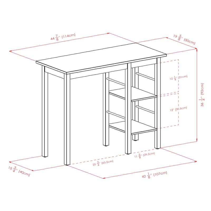 Egan Breakfast Kitchen Island with Shelves, Walnut - 45"W x 19.7"D x 36.2"H