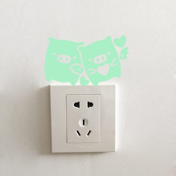 slide 2 of 2, Walplus Peel and Stick Glow In The Dark Pig Wall Sticker Home Room Decor