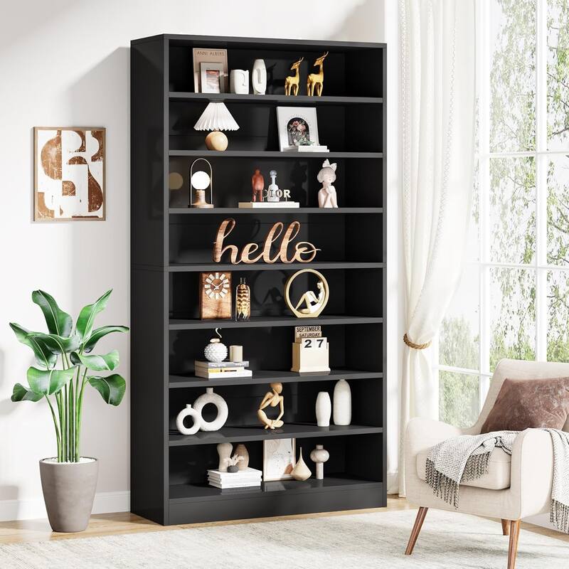 Bookcase, Open Display Storage Shelf, Organizer Cabinet Bookshelf Accent Shelving for Living Room, Home Office, Library, Bedroom - Black