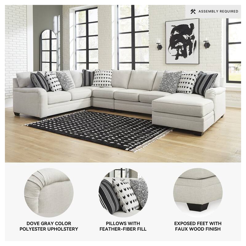 Signature Design by Ashley Huntsworth Dove Gray 5-Piece Sectional with Chaise - 155"W x 99"D x 38"H