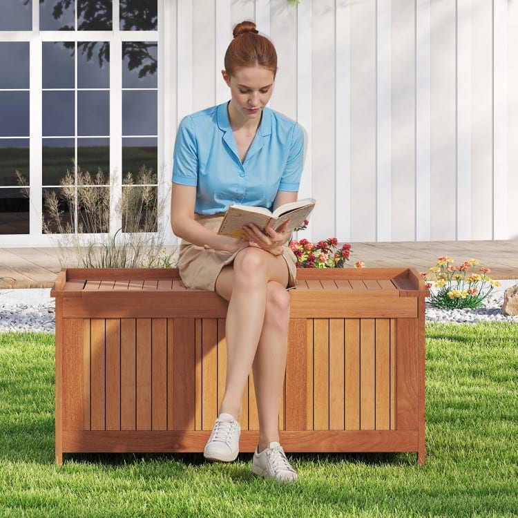 Teak Solid Wood Outdoor Storage Bench 58-Gal Patio Seating Box - 20.5" x 45" x 23"