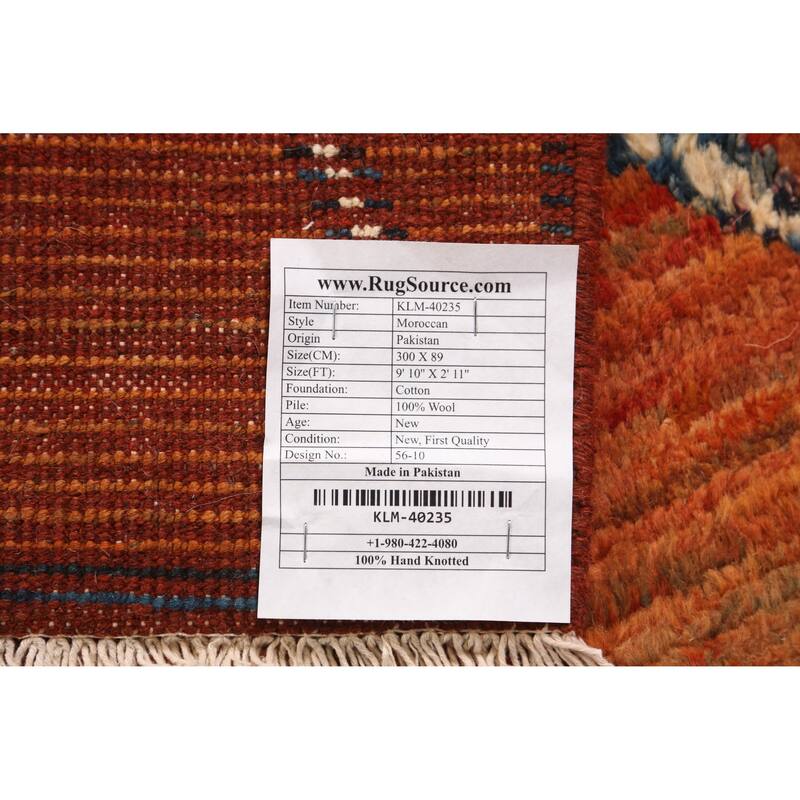 Orange Moroccan Oriental Runner Rug Handmade Tribal Wool Carpet - 2'11" x 9'10"