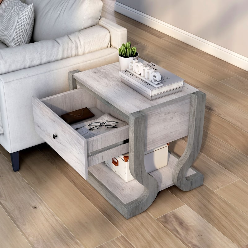 DH BASIC Transitional Coastal White Single-drawer End Table by Denhour