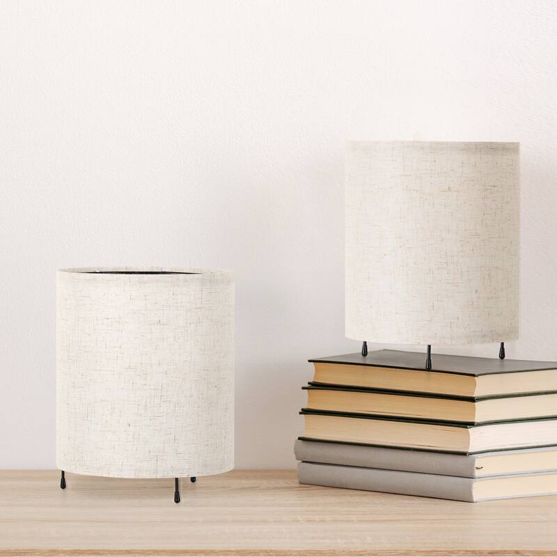 Set of 2 Night Light Small Table Lamp with Remote - 7.8in-Round - Beige