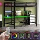 preview thumbnail 40 of 64, Gaming Loft Bed with RGB LED Light & USB Charge Station, Metal Loft Bed Frame w/Built-in Desk & Full-Length Guardrails