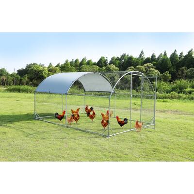 150 in. Silver Metal Chicken Coop with Upgrade Steel Wire