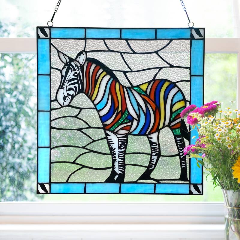 River of Goods River of Goods 12-Inch Rainbow Zebra Stained Glass Window Panel - 12" x 0.25" x 12"