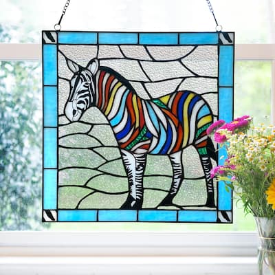 River of Goods River of Goods 12-Inch Rainbow Zebra Stained Glass Window Panel - 12" x 0.25" x 12"