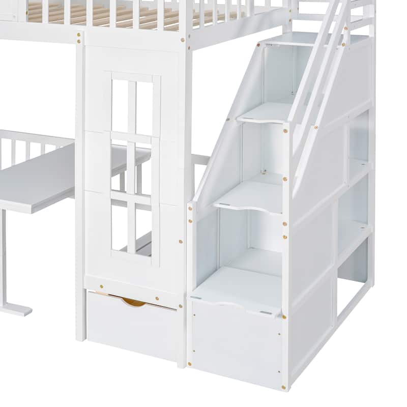 Twin-Over-Twin Bunk Bed with Changeable Table with 2 Drawers