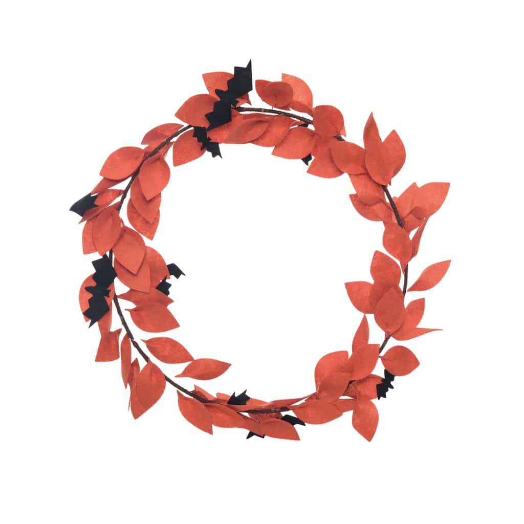 Transpac Fabric 11.81 in. Orange Harvest Bats Wreath